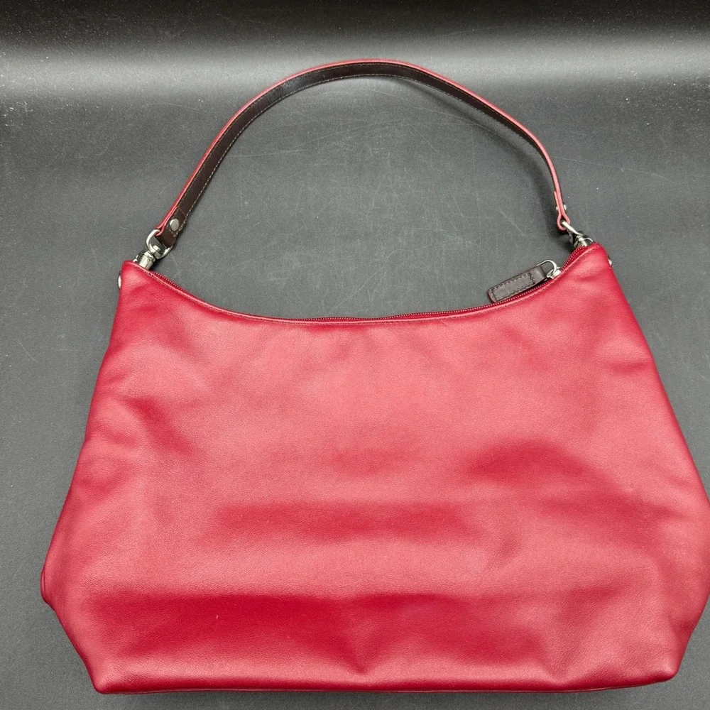 Lauren Ralph Lauren Red Leather Hobo‎ Shoulder Bag Purse Front Pocket RL Logo
